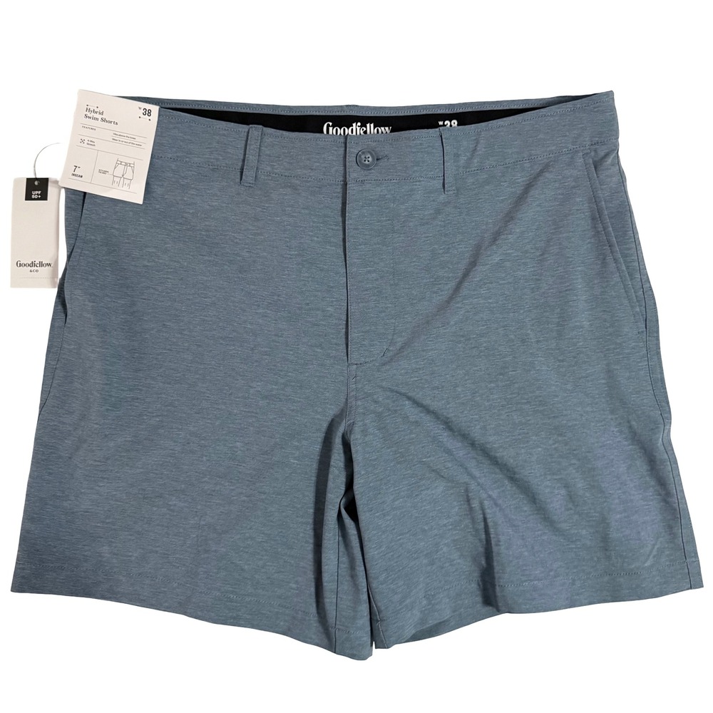 Goodfellow Hybrid Swim Shorts Mens 38 Blue NEW 7 Inch Inseam 4-Way Stretch